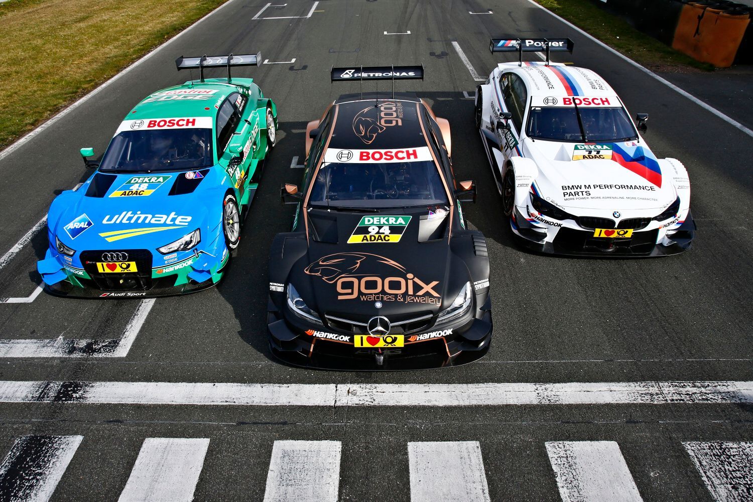 DTM 2015: Edoardo Mortara (Audi RS 5 DTM), Pascal Wehrlein (Mercedes-AMG C63 DTM) a Martin Tomczyk (BMW M4 DTM)