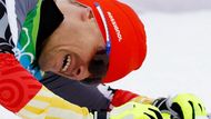 Němec Tobias Angerer vyčerpaný - v cíli závodu na 15 km volně. Angerer skončil sedmý.