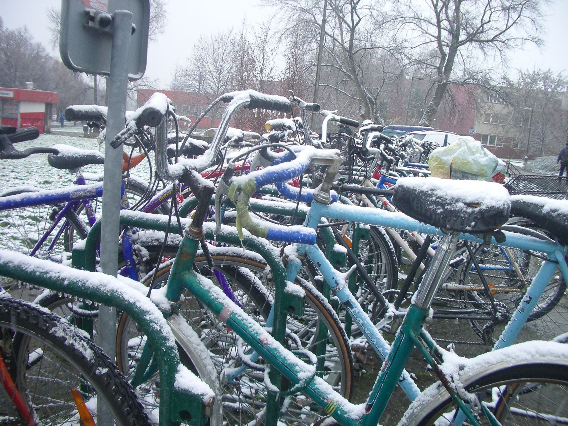 Zima - sníh - kola - cyklisti - Pardubice