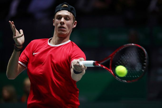 Tennis - Davis Cup Finals - Final - Caja Magica, Madrid, Spain - November 24, 2019   Canada's Denis Shapovalov in action during his match against Spain's Rafael Nadal   R