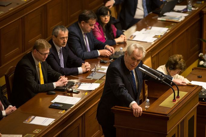 Miloš Zeman hovoří k poslancům u příležitosti projednávání zákona o národních parcích.  24. 1. 2017