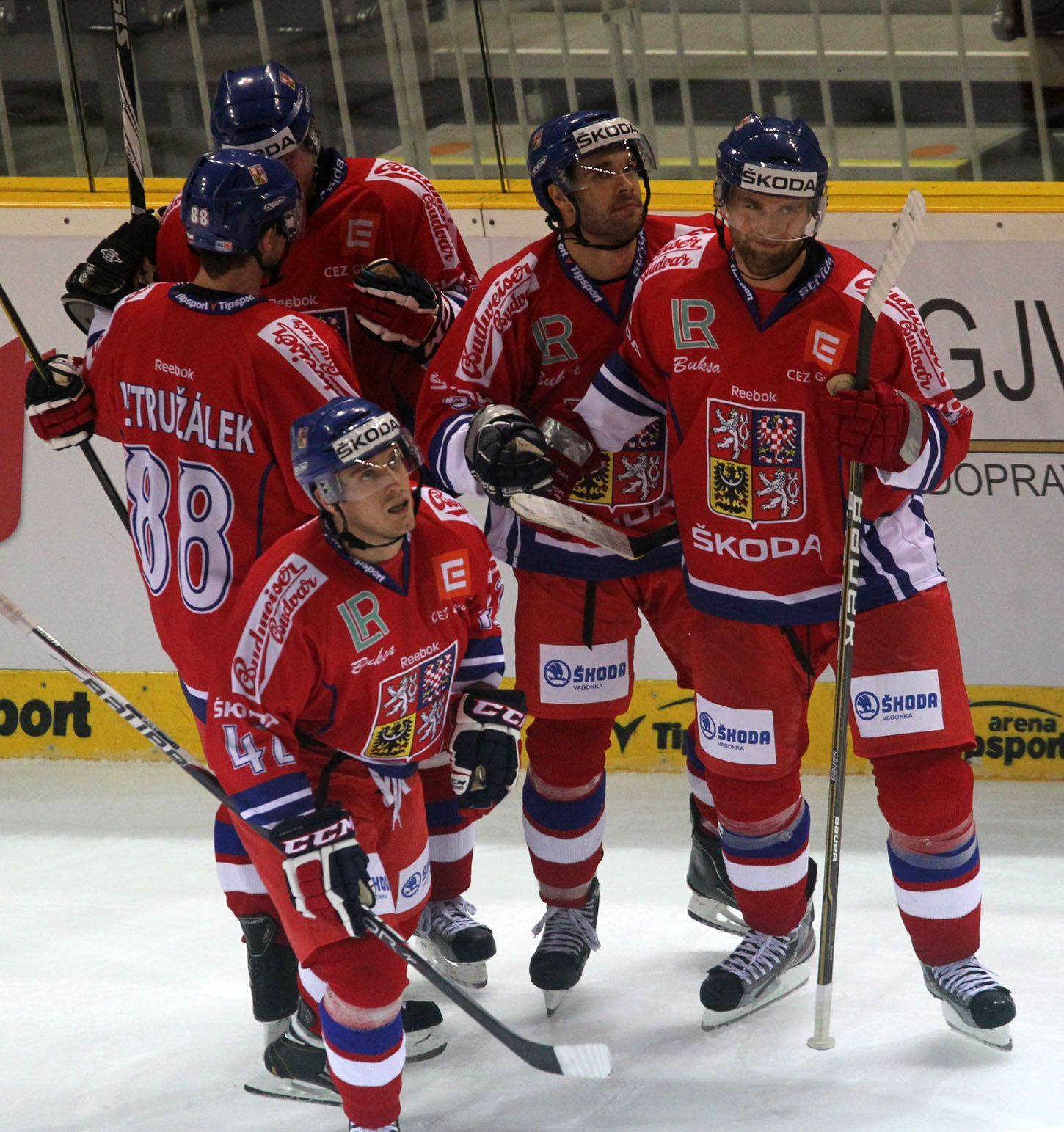 Čeští hokejisté v utkání se Švédskem na Karjala Cupu 2012.