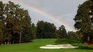 Golf - The Masters - Augusta National Golf Club - Augusta, Georgia, U.S. - November 12, 2020 A rainbow is pictured over the 8th fairway after play was suspended REUTERS/M