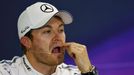 Mercedes Formula One driver Nico Rosberg of Germany attends a news conference following the qualifying session of the Australian F1 Grand Prix at the Albert Park circuit