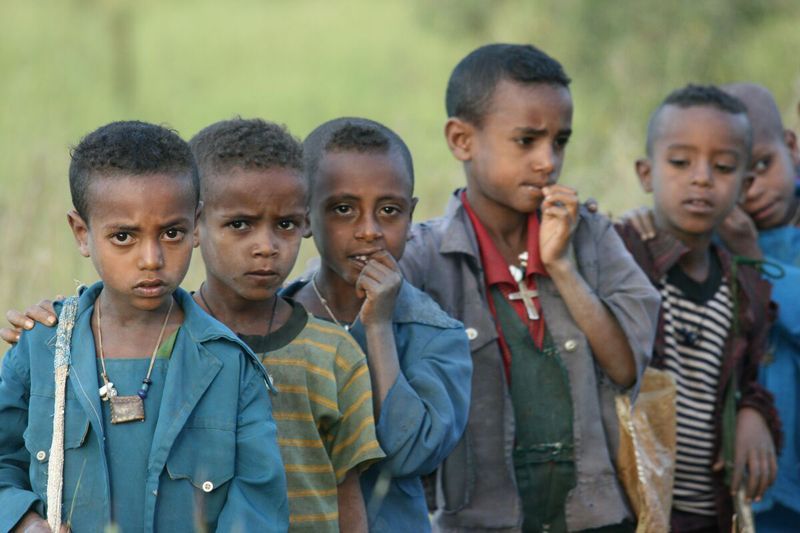 Afrika Etiopie Venkovští školáci