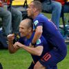 Robben and Sneijder of the Netherlands celebrate after scoring against Australia during their 2014 World Cup Group B soccer match at the Beira Rio stadium in Porto Alegre