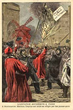 Proces s Alfredem Dreyfusem rozdělil francouzskou společnost a vyvolal antisemitské demonstrace. Rytina pochází z listu Le Petit Parisien.