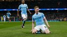 Kevin De Bruyne celebrates scoring the first goal for Manchester City