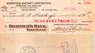 Výplatní páska z 15. ledna 1927 dokládající, že část finančních prostředků na zhotovení letounu Spirit of St. Louis pocházela z Lindberghova vlastního výdělku pilota.