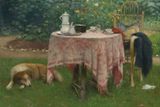 Jakub Schikaneder: Zahradní zákoutí se psem, 1910 až 1915, olej na plátně, 45,5 x 58,5 cm