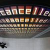 Cancelled flights by German air carrier Lufthansa are pictured on flight schedule board at Munich's airport