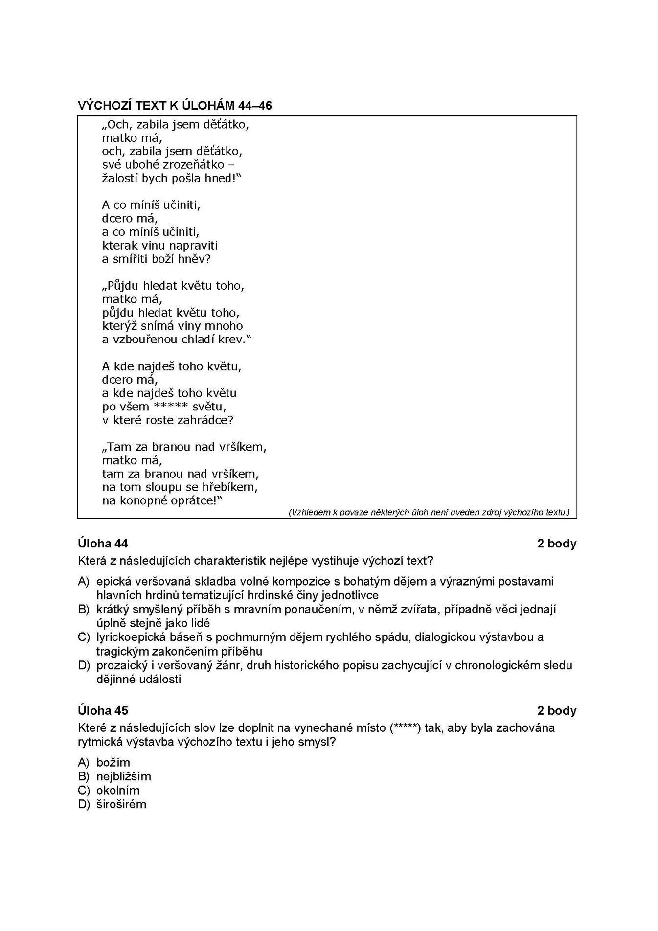 Státní maturita - vyšší obtížnost 18