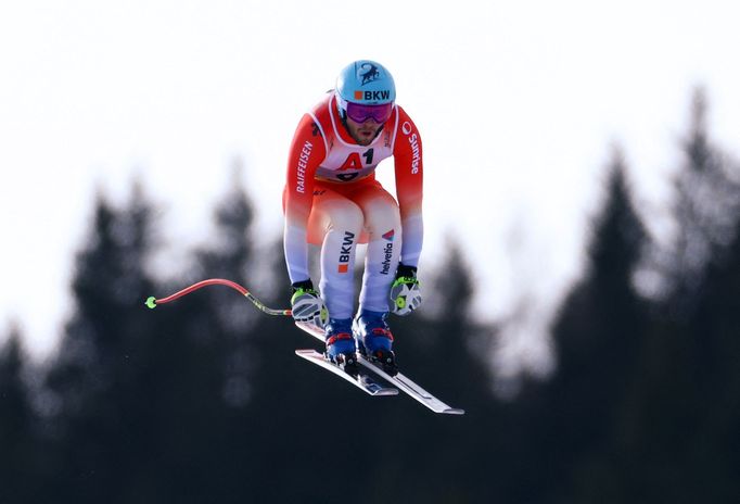 Bronzový Alexis Monney v závodě ve sjezdu mužů na MS v Saalbachu 2025