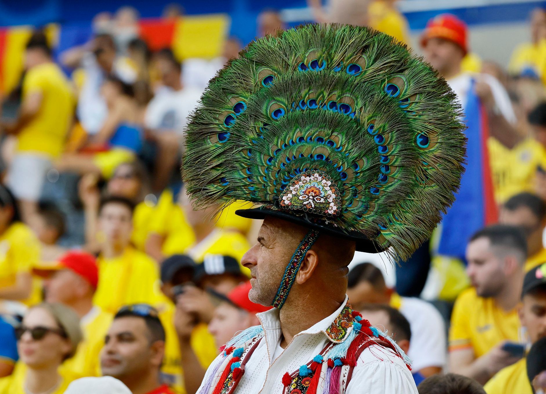 Rumunští fanoušci na zápase Eura 2024 Rumunsko - Slovensko