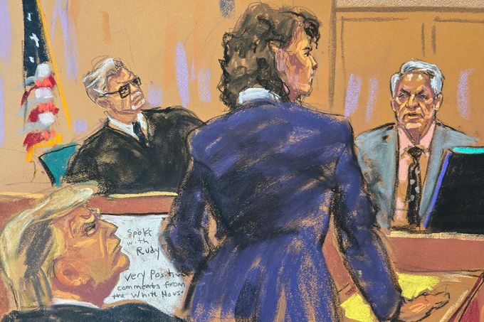 Robert Costello jako svědek u soudu v New Yorku - kresba