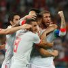 Nacho slaví třetí gól Španělska v zápase Portugalsko - Španělsko na MS 2018