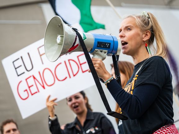 Demonstrace propalestinských aktivistů před kodaňským fórem, kde se sešli šéfové diplomacie členských zemí EU včetně ministra zahraničí Jana Lipavského.