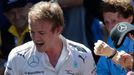 Mercedes Formula One driver Nico Rosberg of Germany reacts with teammates after taking the pole position during the qualifying session of the Monaco Grand Prix in Monaco