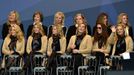 The wives and partners of the U.S. Team watch during the opening ceremony of the 40th Ryder Cup at Gleneagles