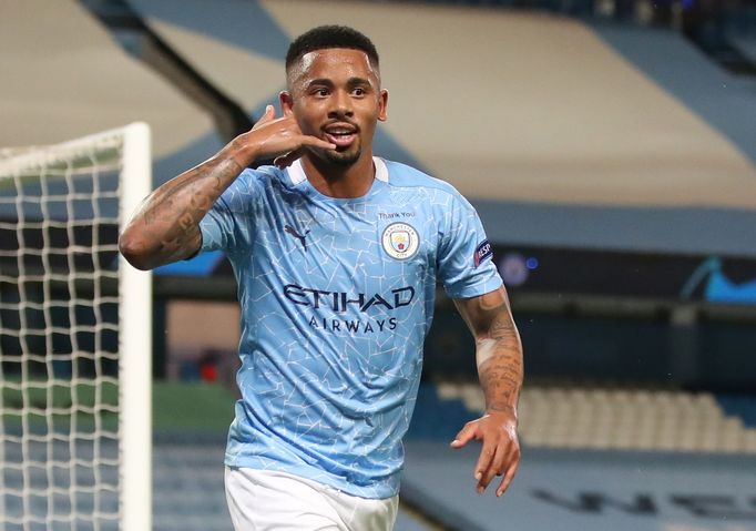 Gabriel Jesus z Manchesteru City slaví gól v osmifinále LM s Realem Madrid