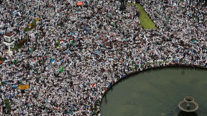 Demonstrace v Jakartě.