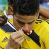 MS 2014, Klolumbie-Uruguay: James Rodriguez slaví gól