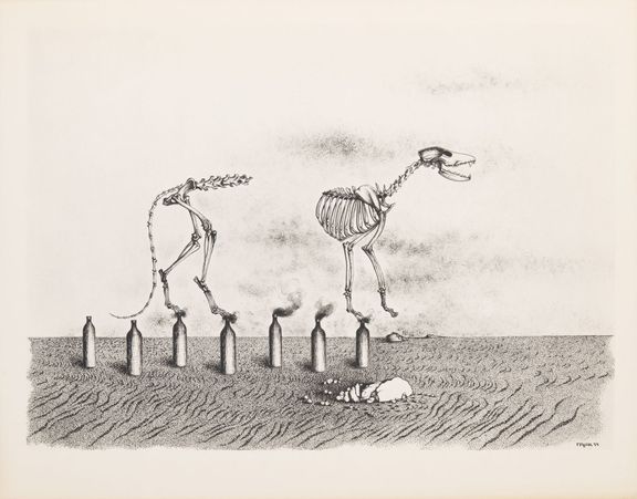Toyen, Schovej se válko! (cyklus devíti kreseb 1944), 1947, Collett.