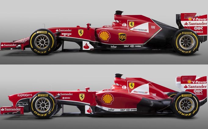 Ferrari F14 T (nahoře) vs. Ferrari F138