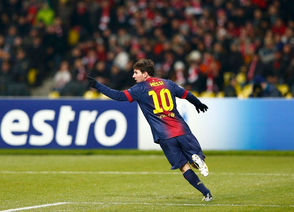 Lionel Messi v utkání Ligy mistrů na hřišti Spartaku Moskva