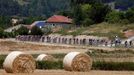 The pack of riders cycle during the 242.5 km fifteenth stage of the centenary Tour de France cycling race from Givors to Mont Ventoux July 14, 2013. REUTERS/Eric Gaillard