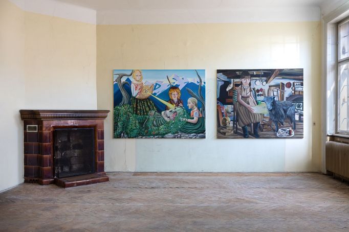 Z přehlídky výtvarných děl Art Index Pop-up v pražském paláci Bellevue. Na snímku díla Jana Vytisky.