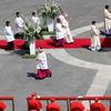 Pope Francis walks with his pastoral cross as he leads the Easter mass in Saint Peter's Square at the Vatican