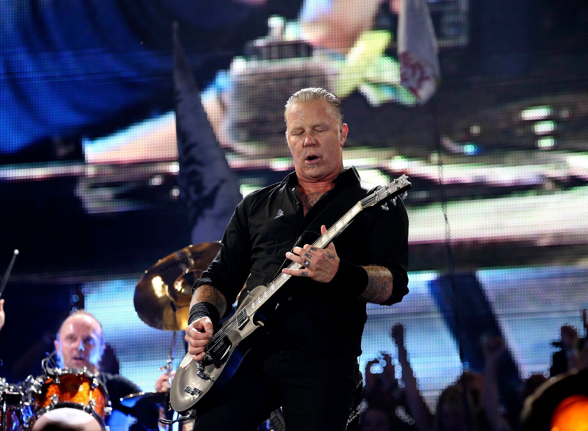 Hetfield of Metallica performs on the Pyramid Stage at Worthy Farm in Somerset, during the Glastonbury Festival