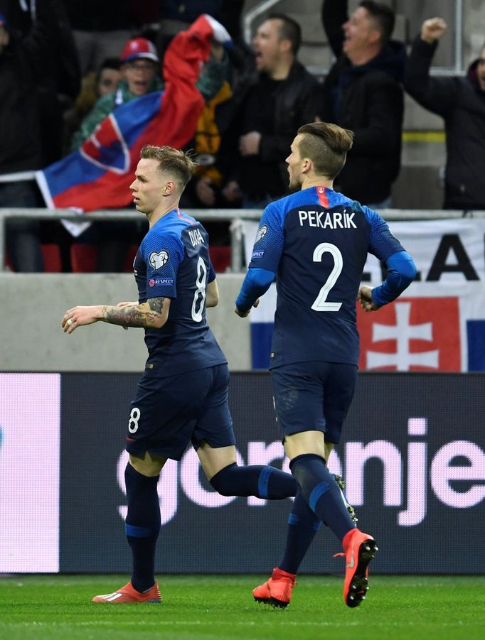 Soccer Football - Euro 2020 Qualifier - Group E - Slovakia v Hungary - City Arena, Trnava , Slovakia - March 21, 2019  Slovakia's Ondrej Duda celebrates scoring their fir