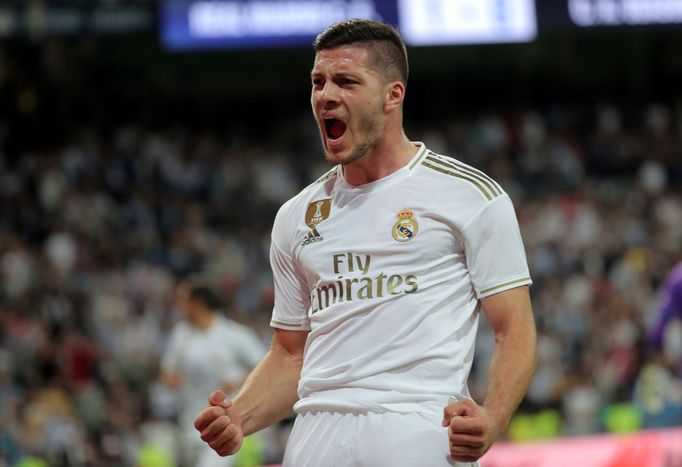 Soccer Football - La Liga Santander - Real Madrid v Osasuna - Santiago Bernabeu, Madrid, Spain - September 25, 2019  Real Madrid's Luka Jovic celebrates scoring a goal be