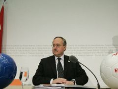Švýcarský ministr obrany a sportu Samuel Schmid na tiskové konferenci o bezpečnosti během Euro 2008.