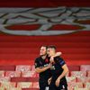 Jan Bořila a Tomáš Holeš slaví gól ve čtvrtfinále EL Arsenal - Slavia
