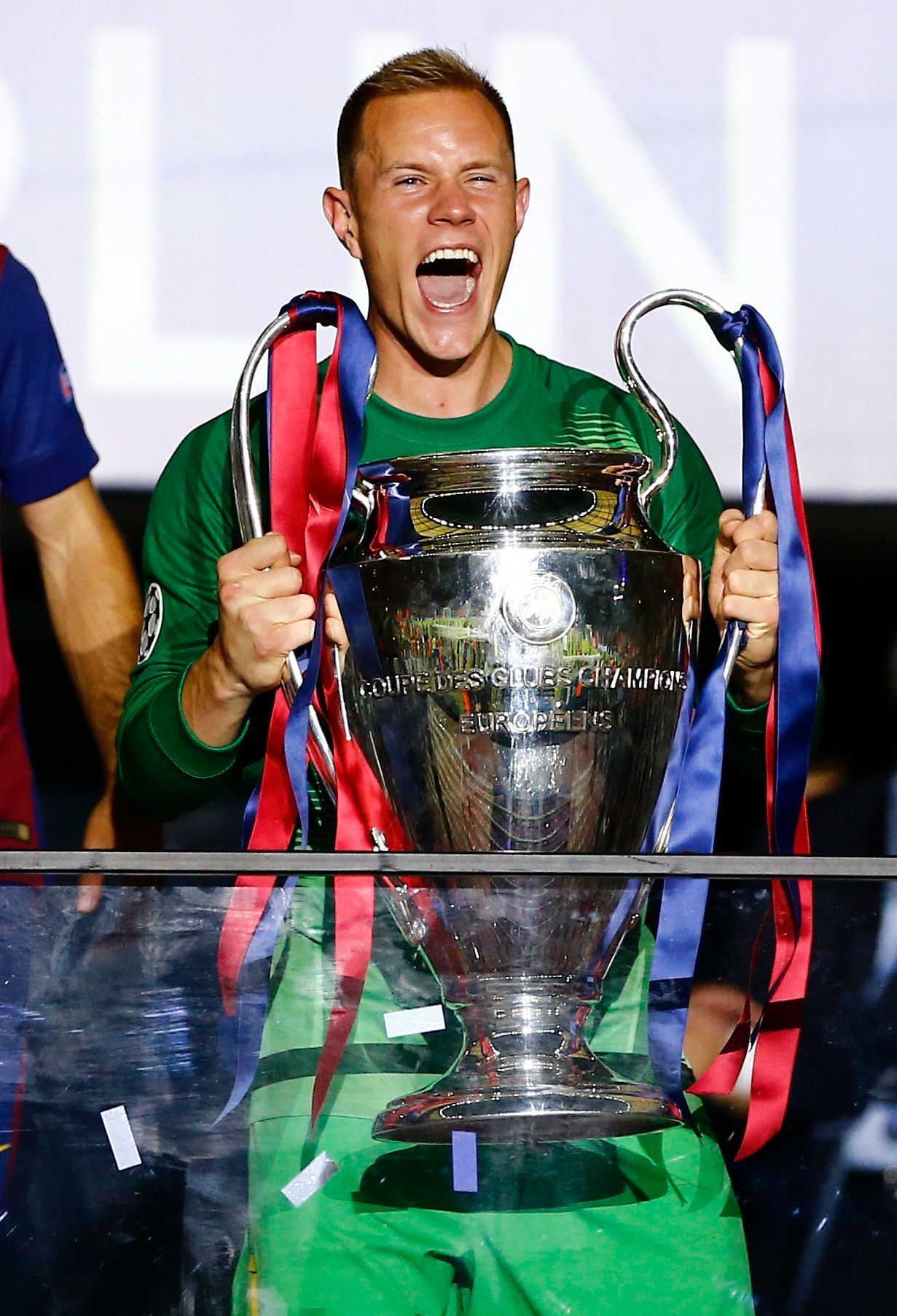 SOC: Barcelona's Marc Andre ter Stegen celebrates with the trophy after winning the UEFA Champions League Final