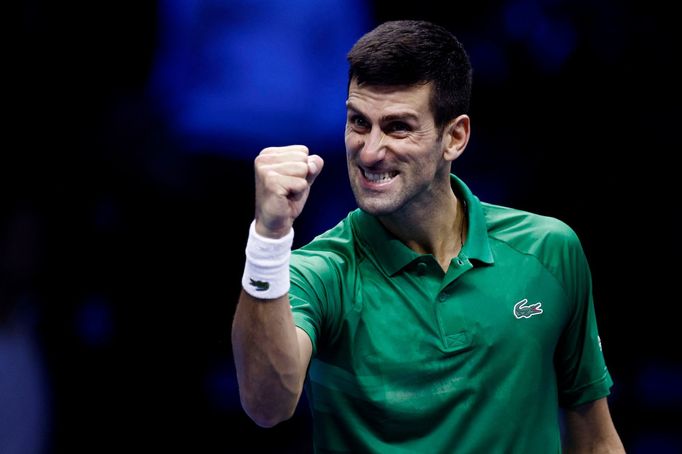 Tennis - ATP Finals Turin - Pala Alpitour, Turin, Italy - November 16, 2022  Serbia's Novak Djokovic celebrates after winning his group stage match against Russia's Andre