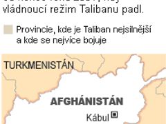 Šedou barvou jsou vyznačené provincie, kde se odehrávají nejtěžší boje s Talibanem.