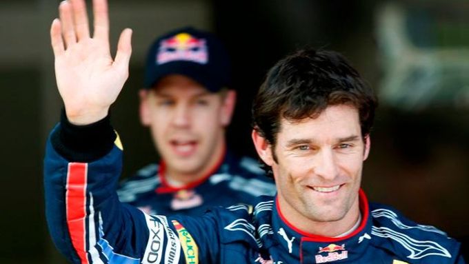 Mark Webber se raduje z vítězství ve Velké ceně Velké Británie