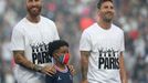 Soccer Football - Ligue 1 - Paris St Germain v RC Strasbourg - Parc des Princes, Paris, France - August 14, 2021  Paris St Germain's Sergio Ramos and Lionel Messi are pre