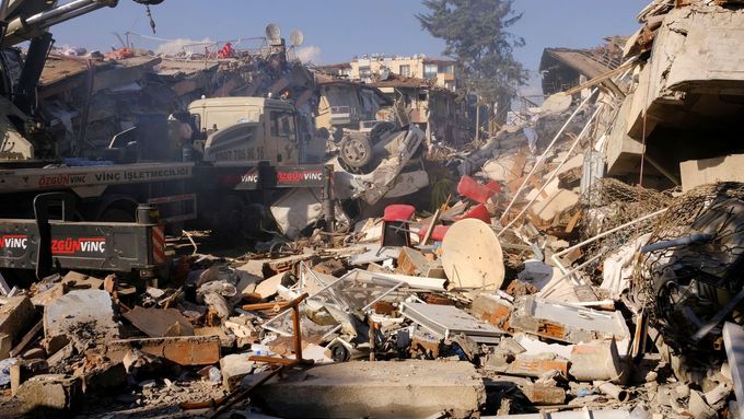 Zničené budovy v oblasti Hatay