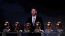 Soccer Football - The Ballon d’Or awards - Theatre du Chatelet, Paris, France - December 2, 2019  Barcelona's Lionel Messi with his six Ballon d'Or trophies   REUTERS/Chr