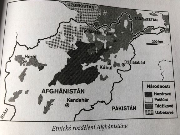 Etnické rozdělní Afghánistánu. Kábul je smíšený, tam žijí příslušníci všech národností.