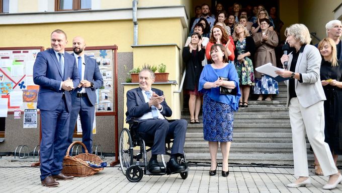 Prezident Miloš Zeman na zahájení školního roku na základní škole v Lánech.