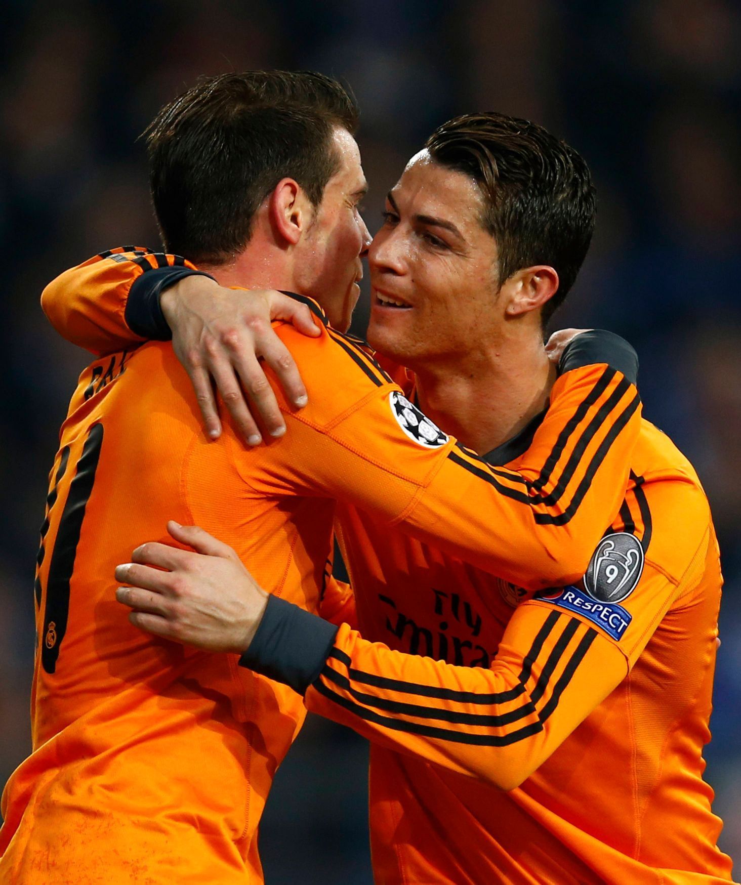Gareth Bale a Cristiano Ronaldo slaví gól v Lize mistrů