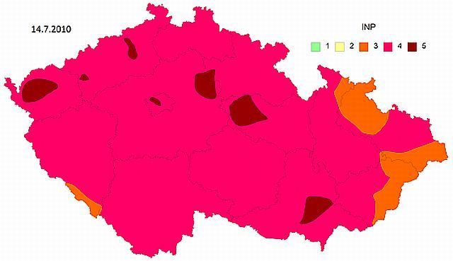Mapa hrozby požárů 14.7.2010