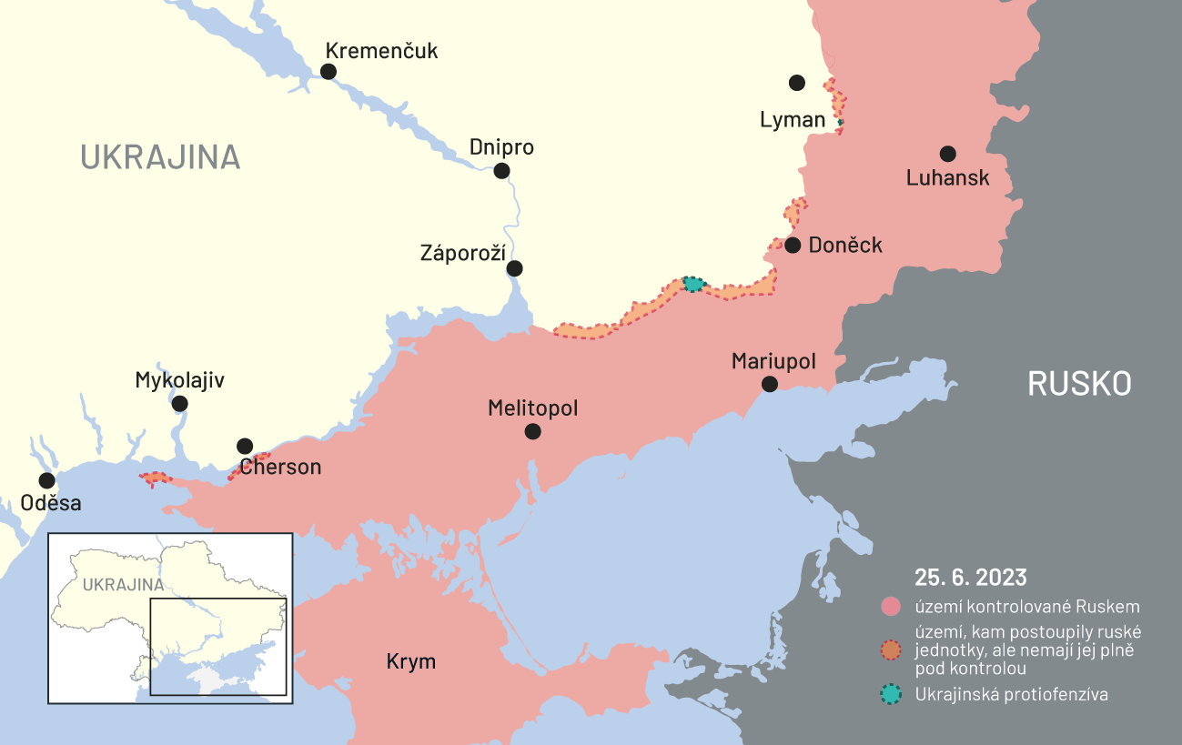 25. června 2023: Mapa bojů na Ukrajině