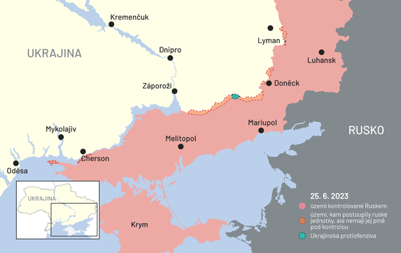 Aktuální mapa frontové linie na Ukrajině.